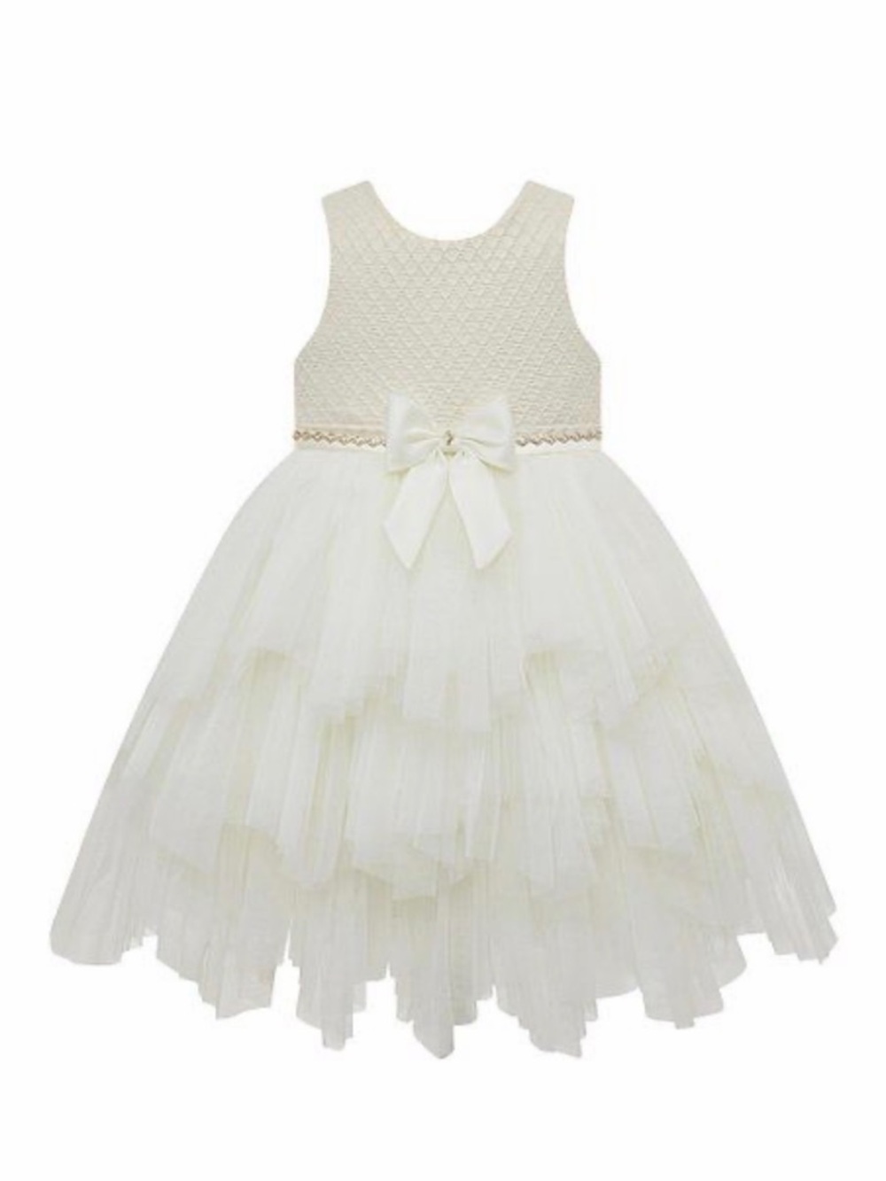 American Princess Flower Girl Dress Cream Ivory Tulle Layered Formal wear w/ Bow